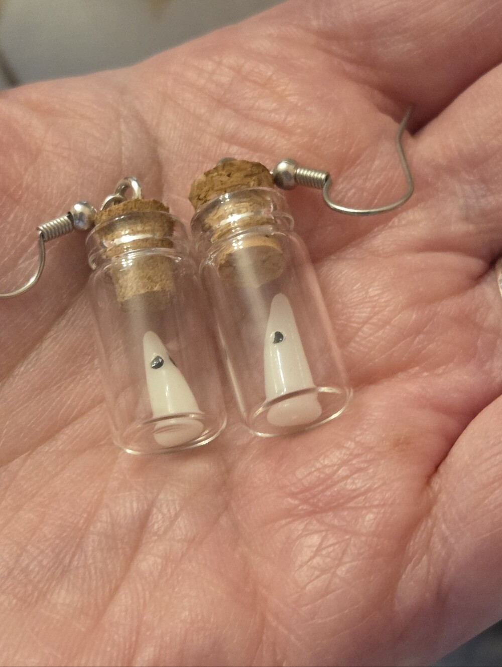 White Ghost-in-a-bottle Dangle Earrings- They Glow In The Dark!